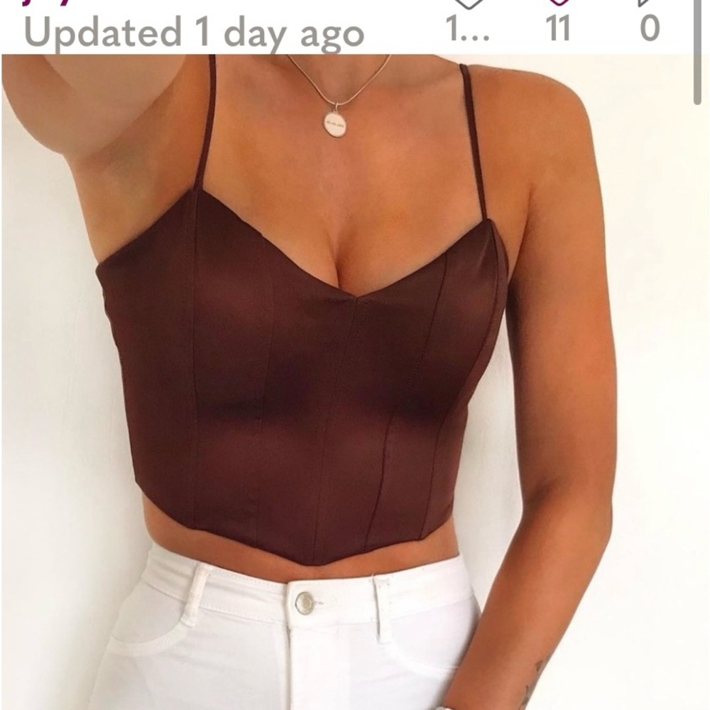 Zara Brown Satin Camisole Top - Picture 2 of 6